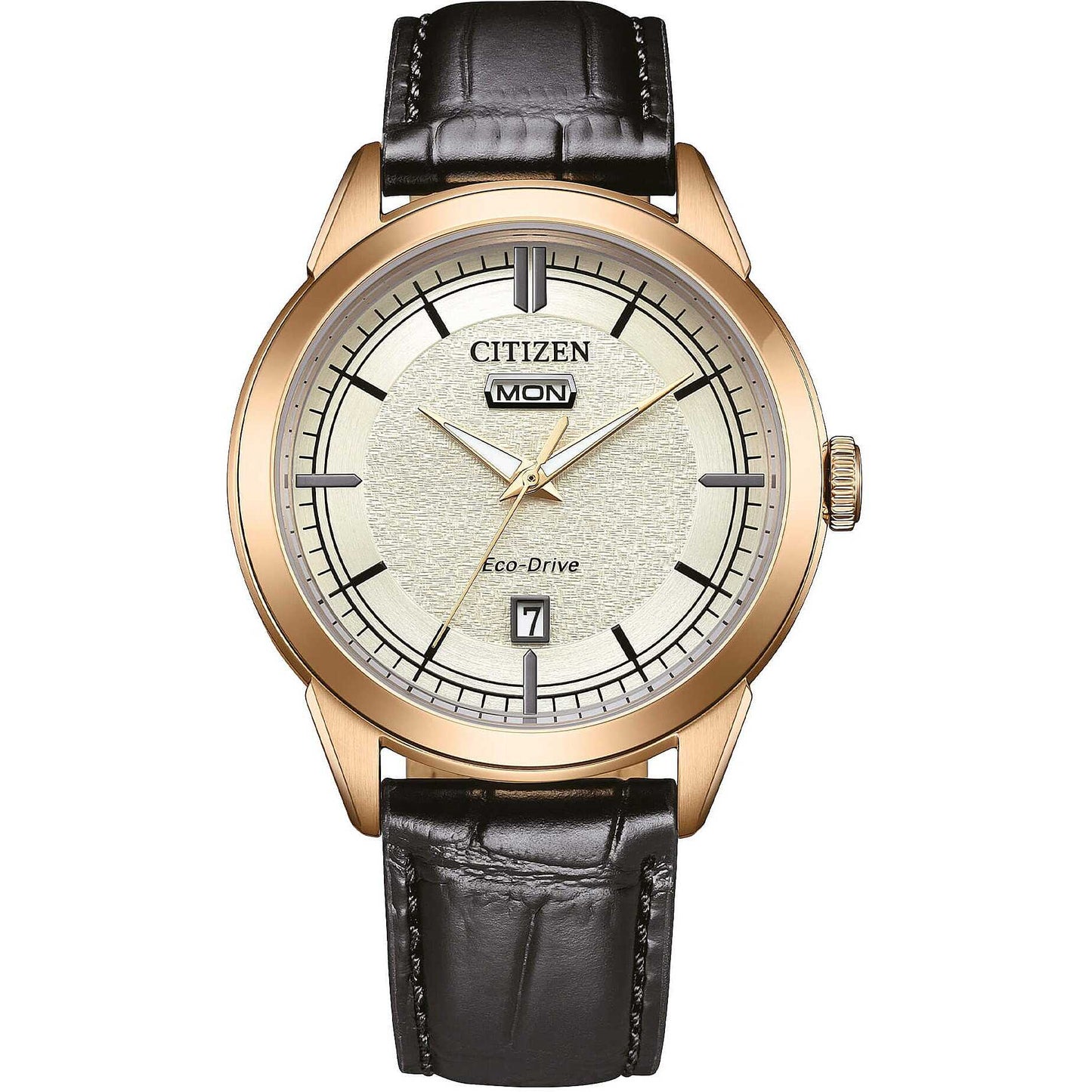 Orologio Citizen Of Action Day-Date Eco-Drive 40 Pvd Oro Cinturino Pelle Marrone