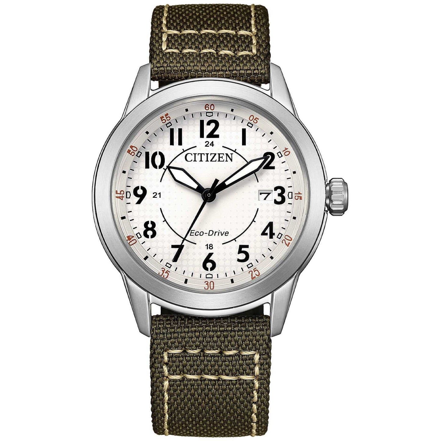 Orologio Citizen Of Action Eco-Drive 40 mm Cinturino Canvas Verde/Pelle Marrone