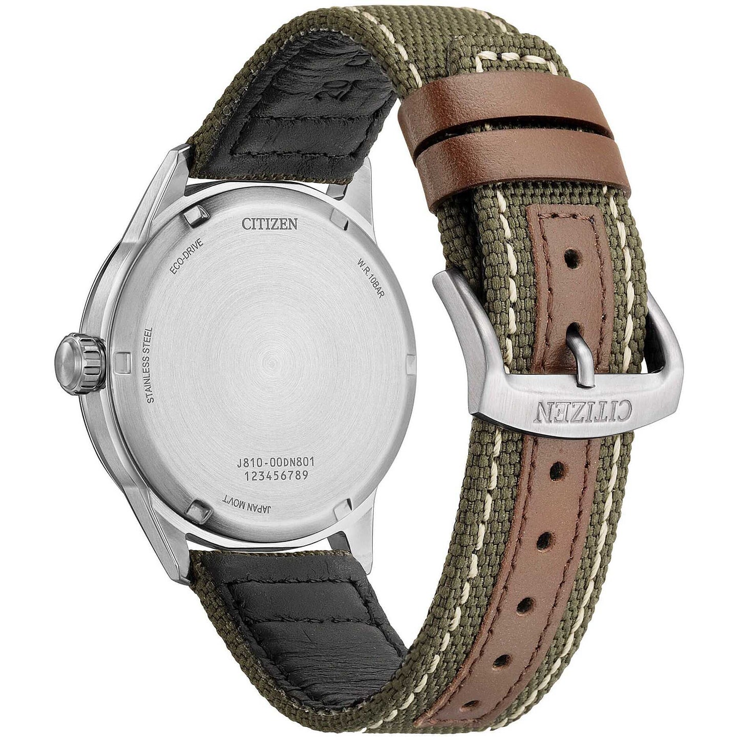 Orologio Citizen Of Action Eco-Drive 40 mm Cinturino Canvas Verde/Pelle Marrone
