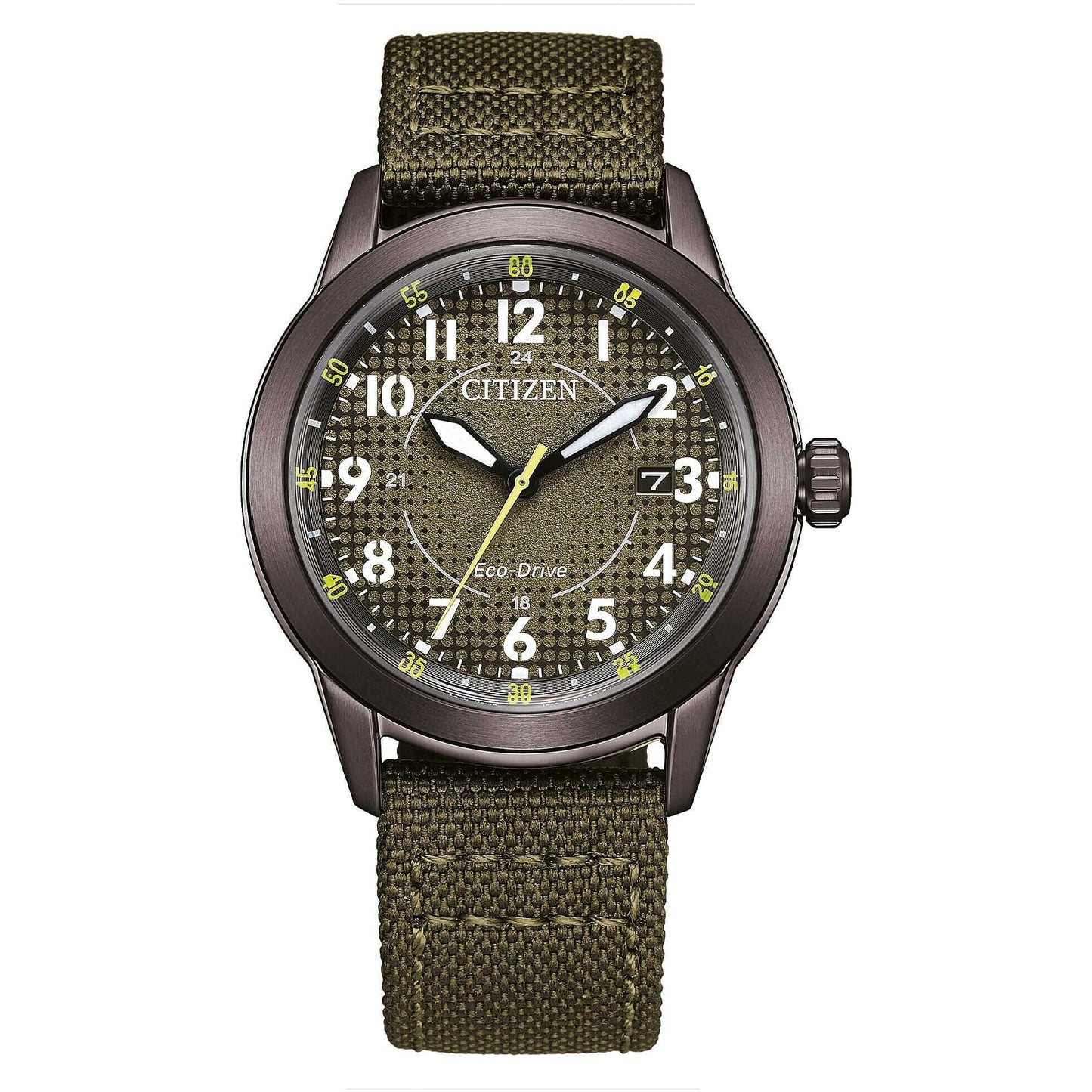 Orologio Citizen Of Action Eco-Drive 40 mm Pvd Grigio Cinturino Canvas Verde/Pelle Nera
