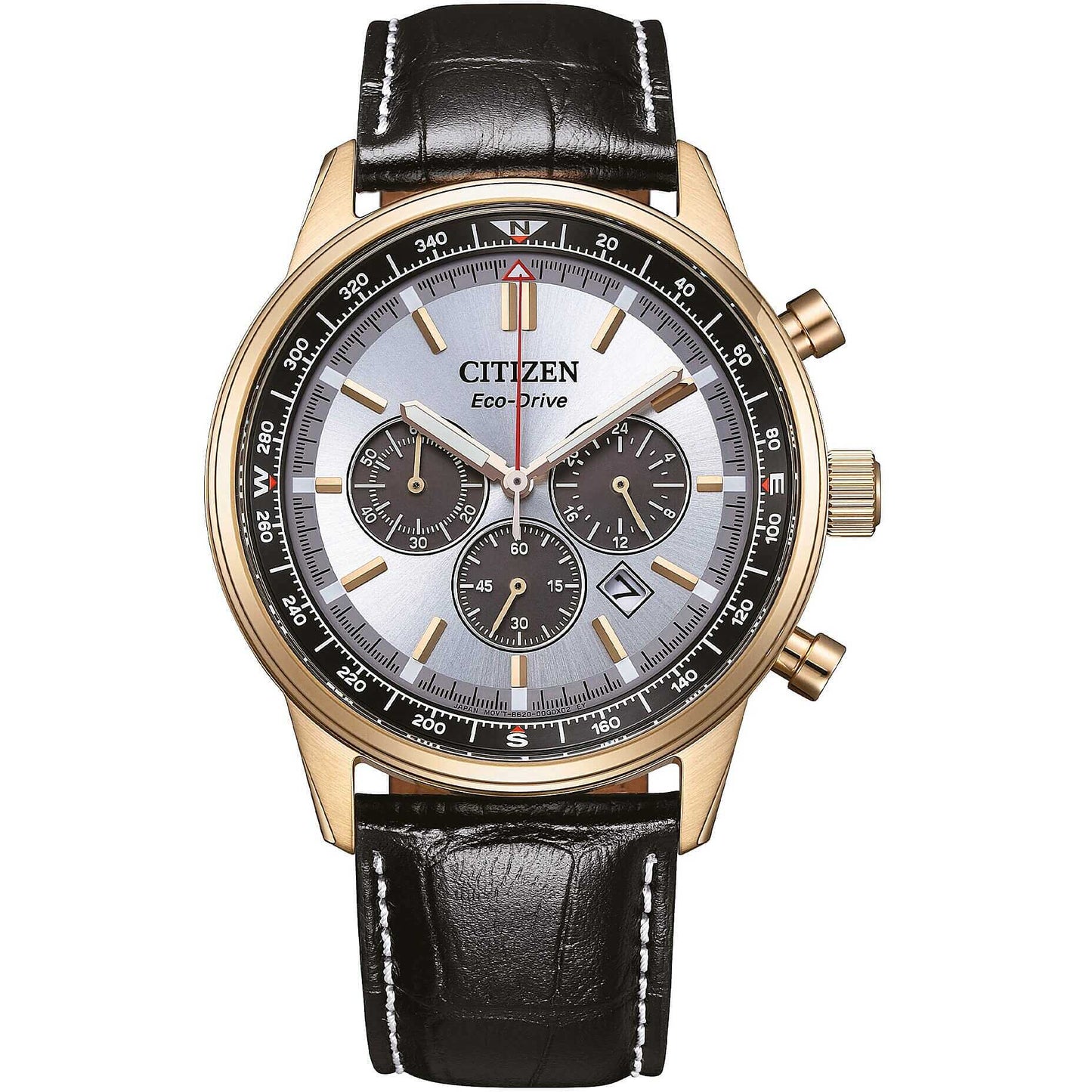 Orologio Citizen Of Action Crono Eco-Drive 42 mm Pvd Oro Cinturino Pelle Marrone