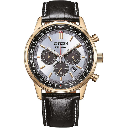 Orologio Citizen Of Action Crono Eco-Drive 42 mm Pvd Oro Cinturino Pelle Marrone