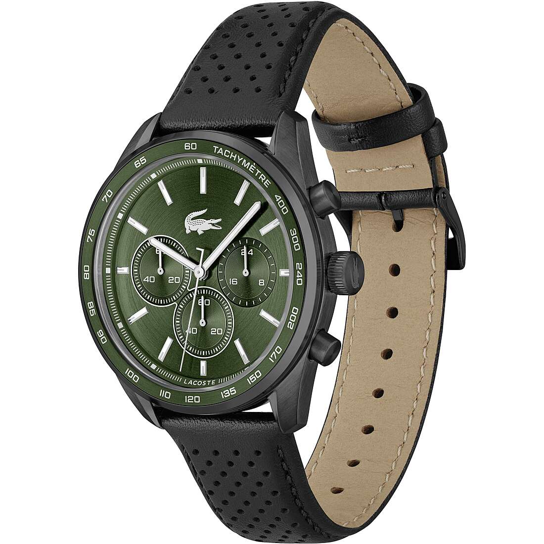 Orologio Lacoste Boston Chrono 42 mm Pvd Nero Pelle Nera Quadrante Verde