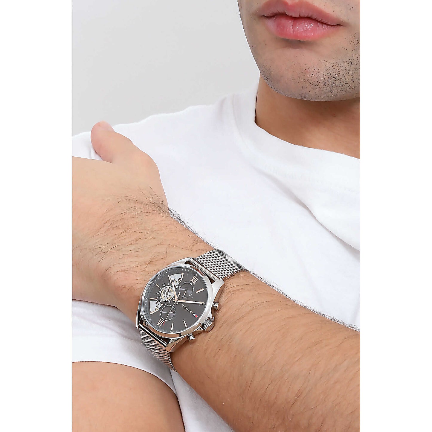 Orologio Tommy Hilfiger Baker Multi Chrono 44 mm Acciaio Braccialato Maglia Milanese
