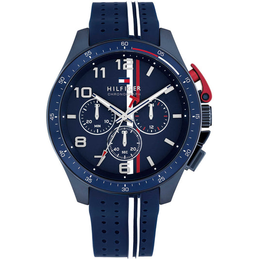 Orologio Tommy Hilfiger Bank Chrono 46 mm Cinturino Silicone Blu Bianco