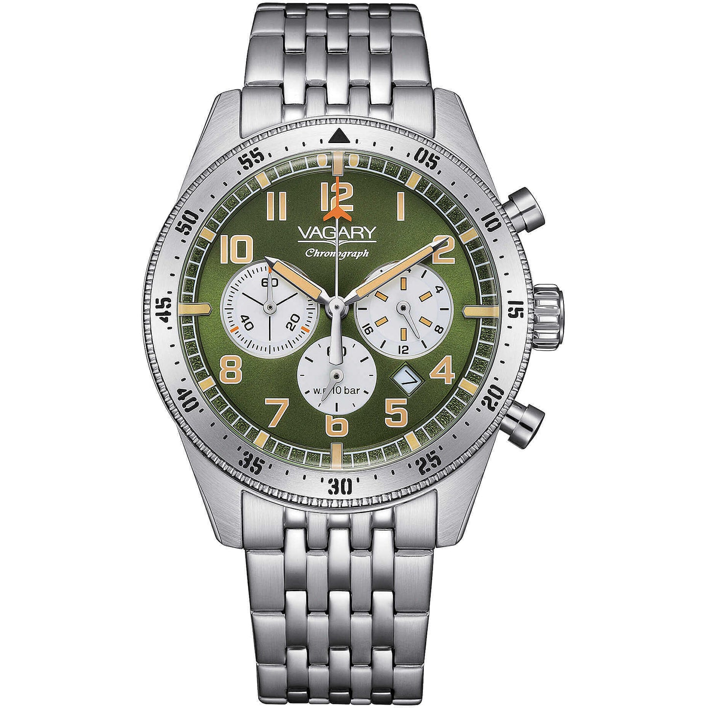 Orologio Vagary Flyboy Chrono 40 Mm Acciaio Braccialato Verde