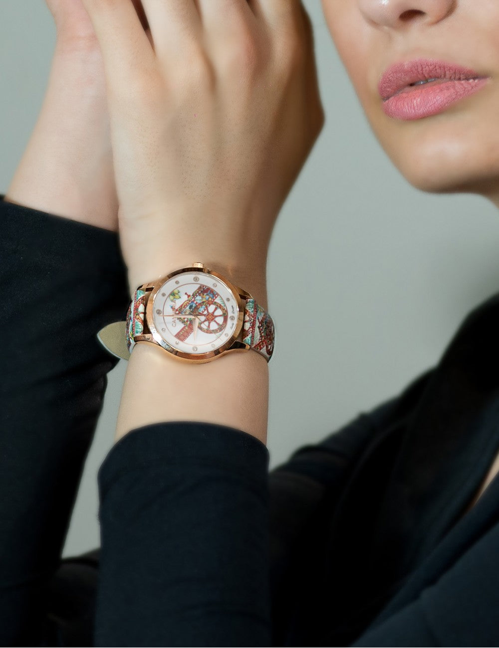 Orologio Camurrìa U Carrettu 37 mm Pvd Oro Rosa Cinturino con Stampa Siciliana Carretto