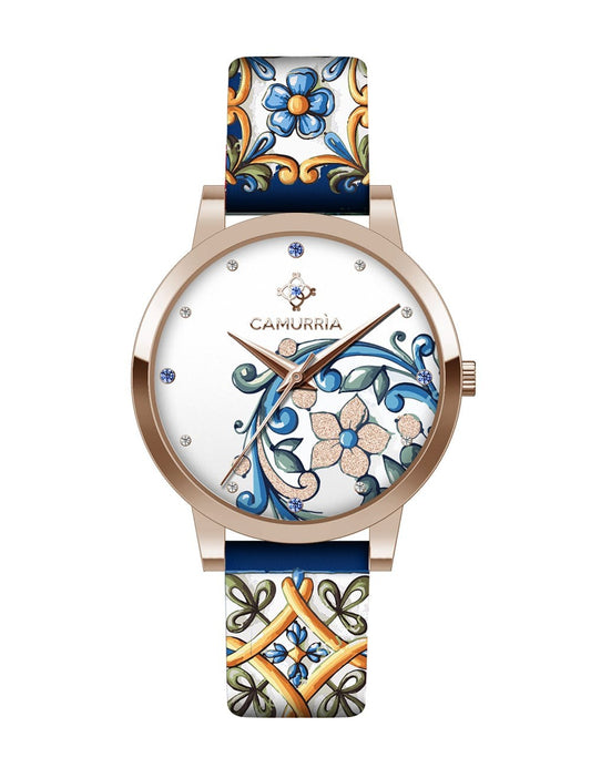 Orologio Camurrìa A Maiolica 32 mm Pvd Oro Rosa Cinturino con Stampa Maioliche