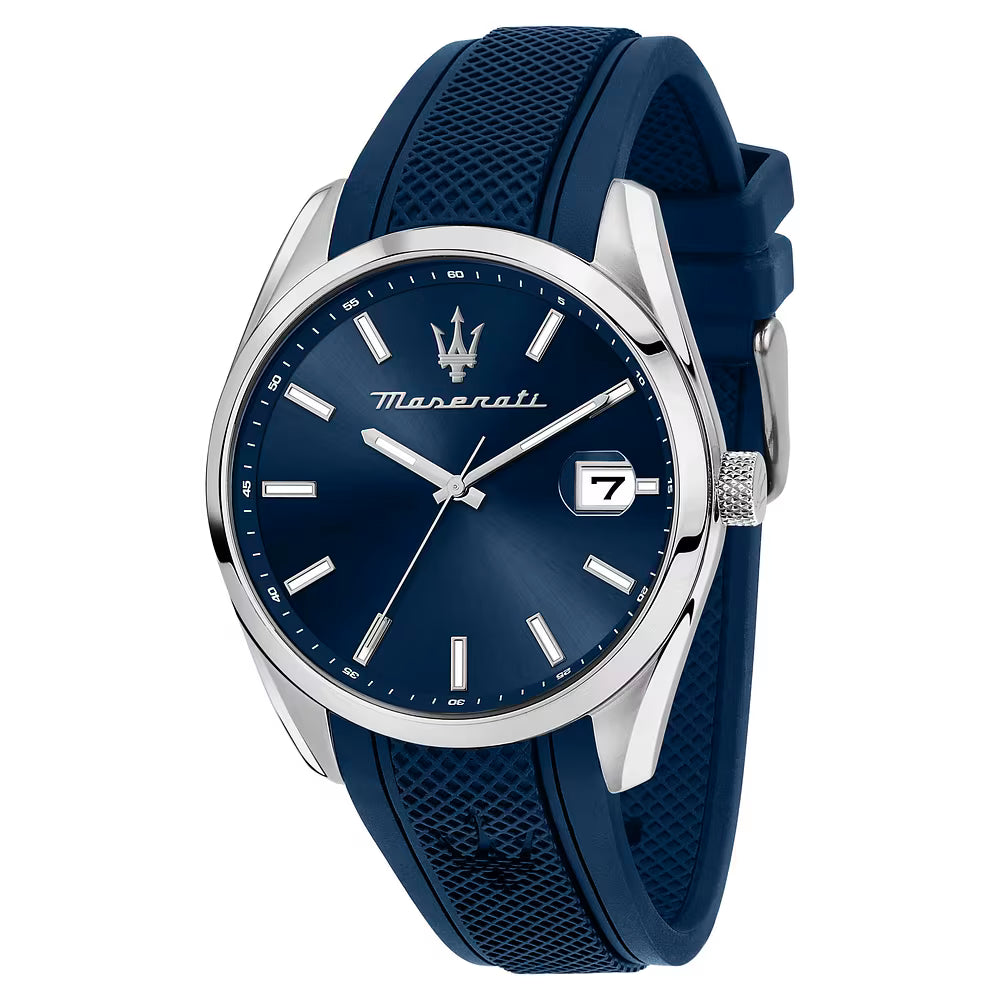 Orologio Maserati Time Attrazione 43 mm Acciaio Cinturino Gomma Blu