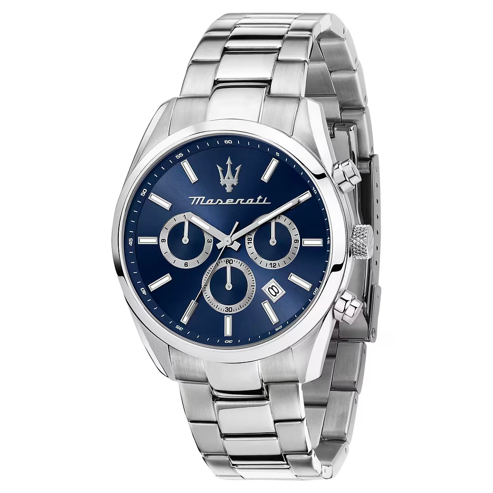 Orologio Maserati Time Attrazione Multifunzione 43 mm Acciaio Braccialato Blu Silver