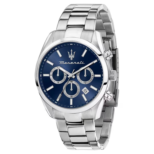 Orologio Maserati Time Attrazione Multifunzione 43 mm Acciaio Braccialato Blu Silver