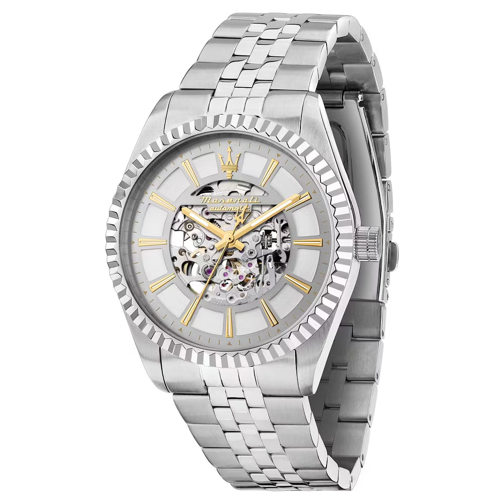 Orologio Maserati Competizione Automatico 41 Mm Acciaio Braccialato Quadrante Scheletrato/Silver