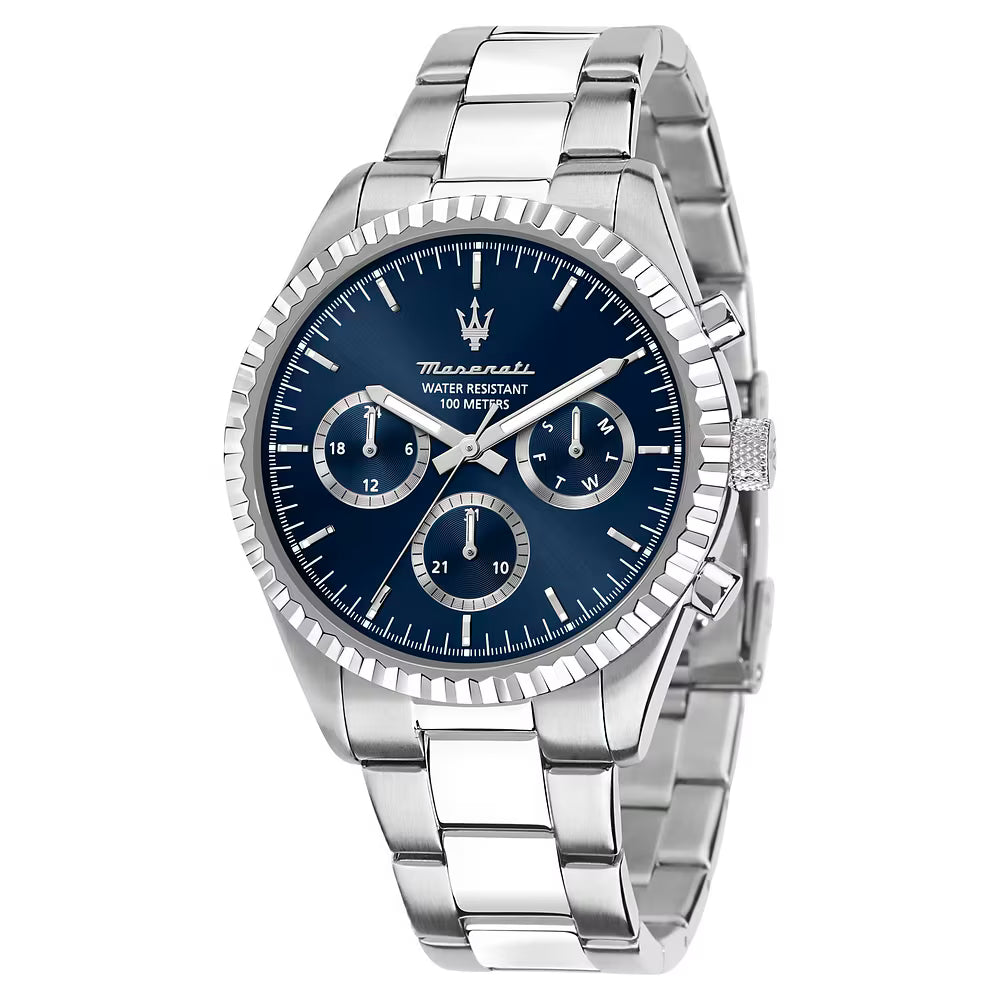 Orologio Maserati Competizione Multifunzione 43 Mm Acciaio Braccialato Quadrante Blu