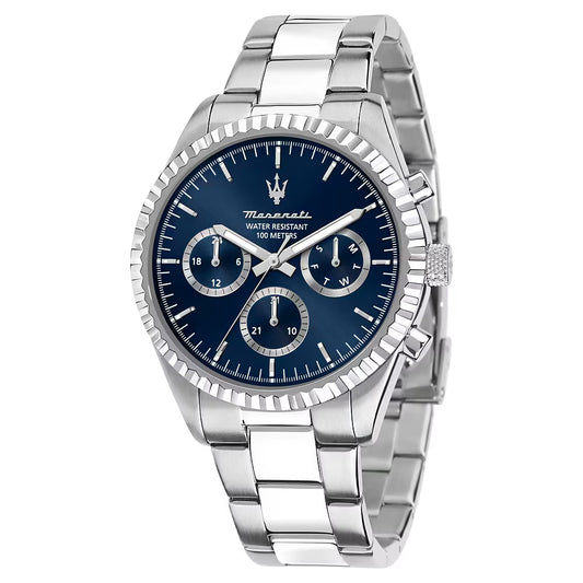 Orologio Maserati Competizione Multifunzione 43 Mm Acciaio Braccialato Quadrante Blu