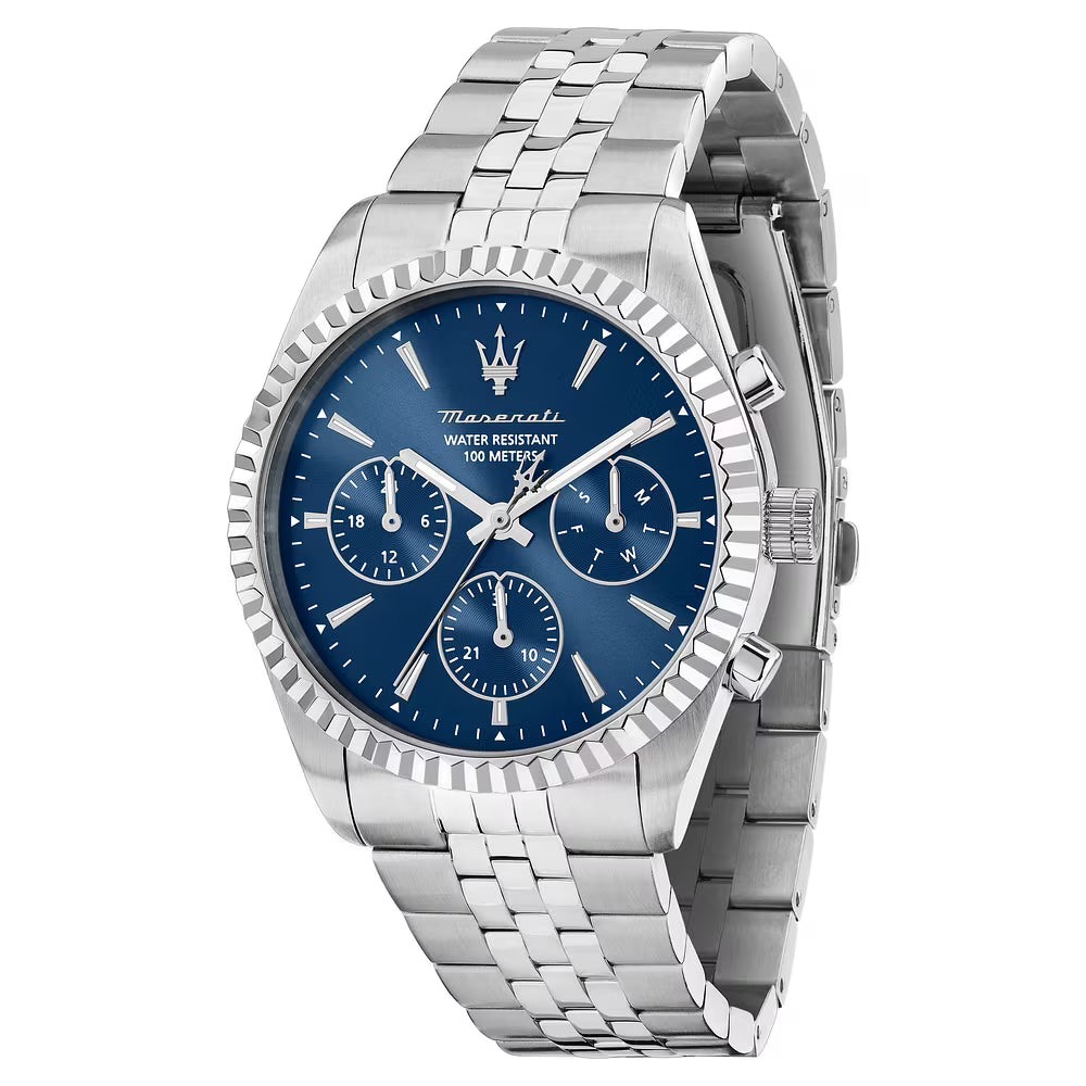 Orologio Maserati Competizione Multifunzione 41 Mm Acciaio Braccialato Blu