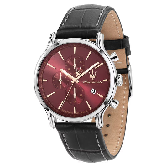 Orologio Maserati Epoca Slim Chrono 40 Mm Acciaio Pelle Nera Quadrante Bordeaux