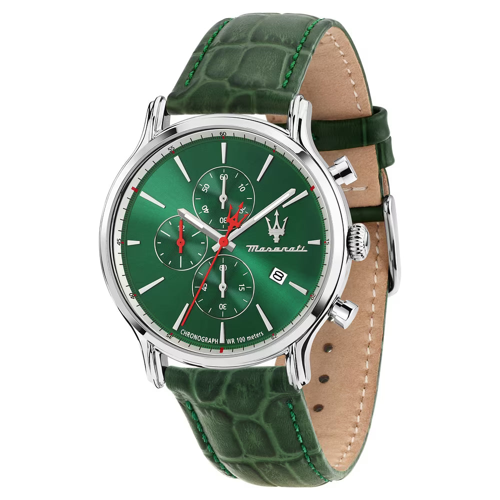 Orologio Maserati Epoca Slim Chrono 40 Mm Acciaio Pelle Verde