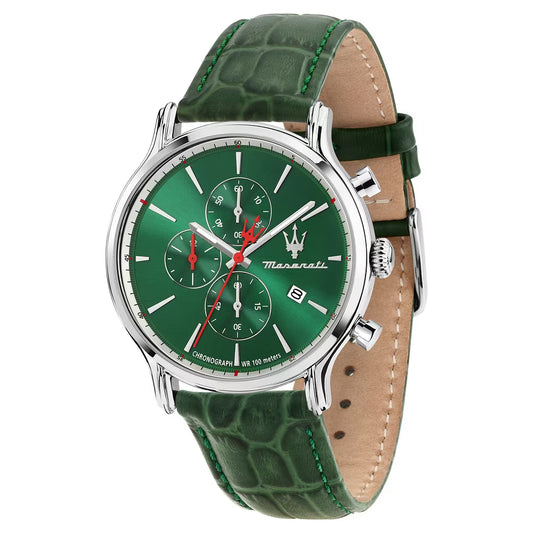 Orologio Maserati Epoca Slim Chrono 40 Mm Acciaio Pelle Verde