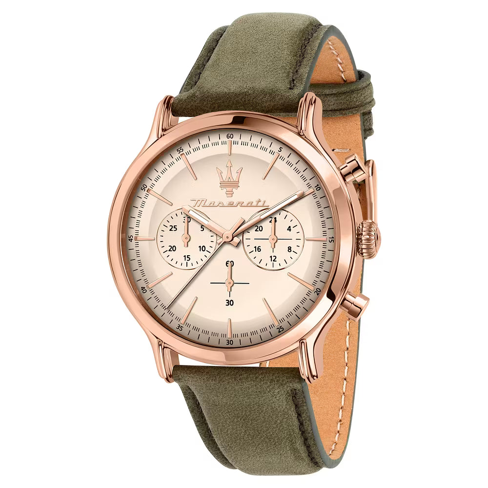 Orologio Maserati Epoca Chrono 42 Mm Pvd Oro Rosa Pelle Verde