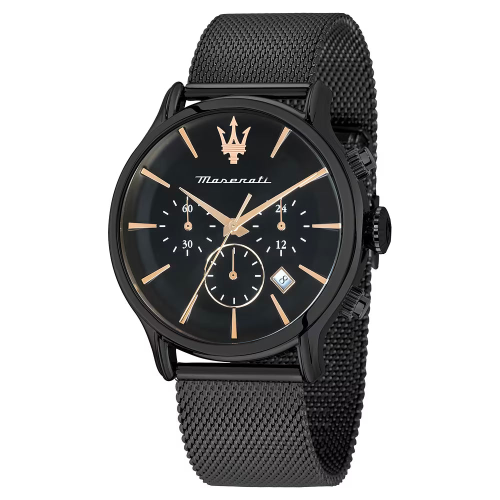 Orologio Maserati Epoca Ext Chrono 42 Mm Pvd Nero Braccialato Maglia Milanese
