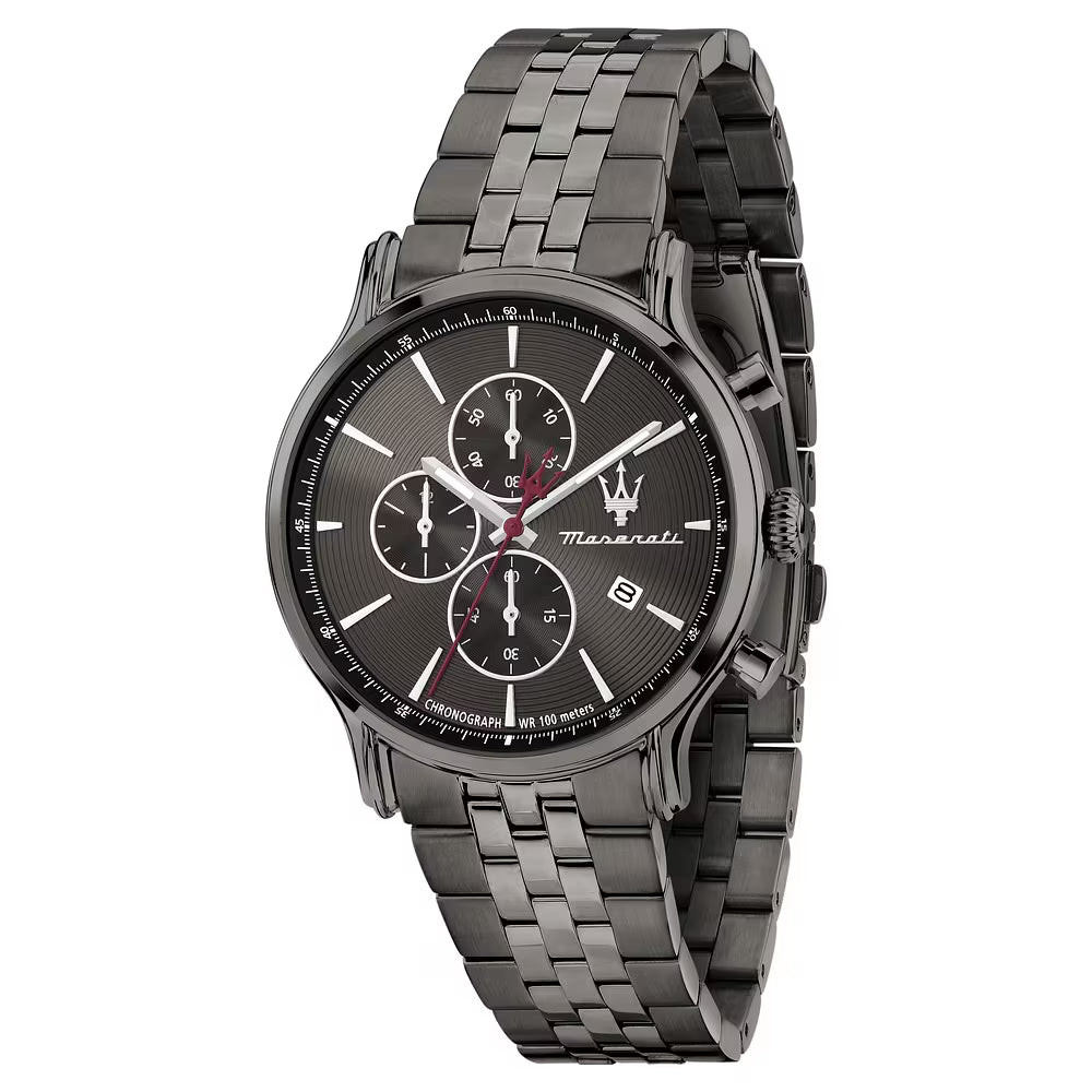 Orologio Maserati Epoca Slim Chrono 40 Mm Pvd Nero Braccialato Quadrante Grigio