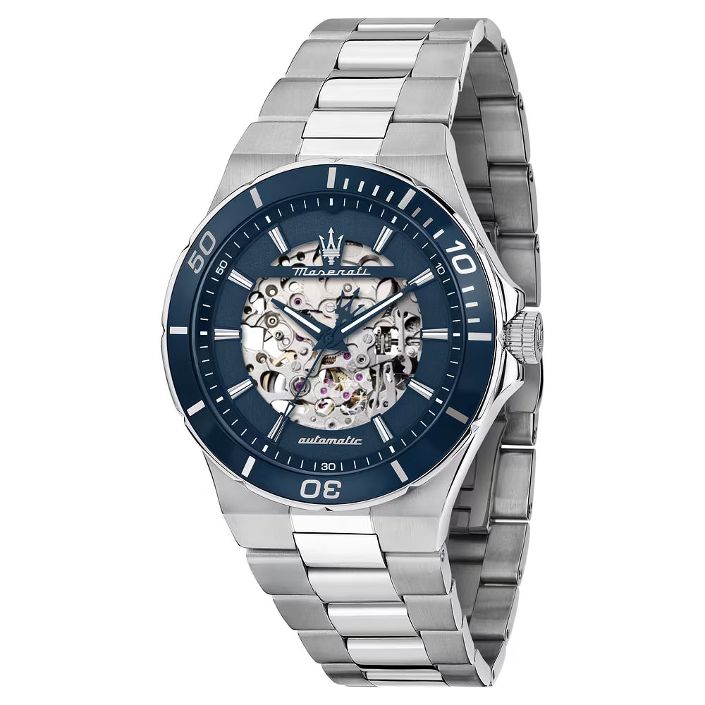 Orologio Maserati Sfida Automatico 41 Mm Acciaio Braccialato Quadrante Scheletrato/Blu