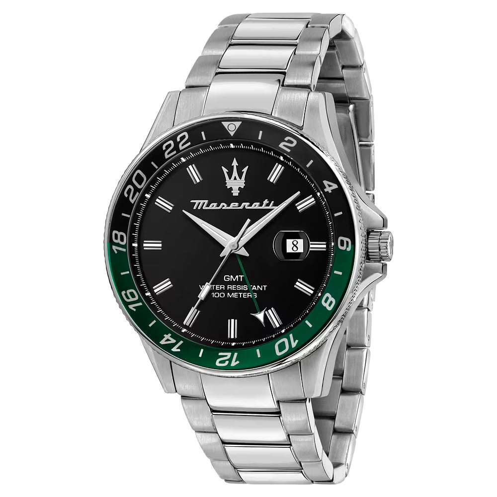 Orologio Maserati Sfida 44 Mm GMT Acciaio Braccialato Nero