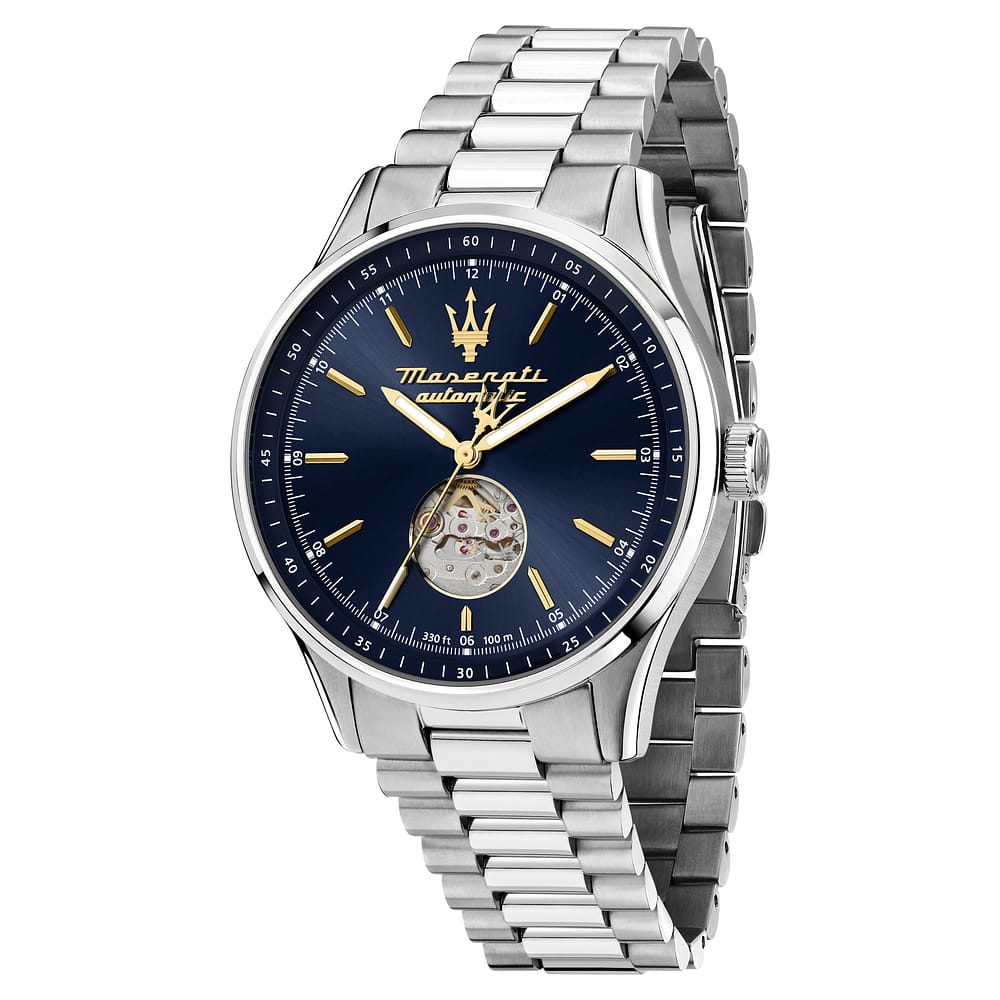 Orologio Maserati Time Sorpasso Automatico 42 mm Acciaio Braccialato Blu Navy Movimento A Vista