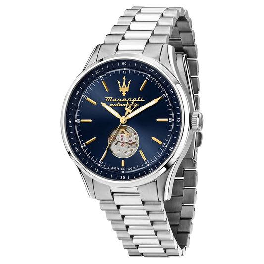Orologio Maserati Time Sorpasso Automatico 42 mm Acciaio Braccialato Blu Navy Movimento A Vista