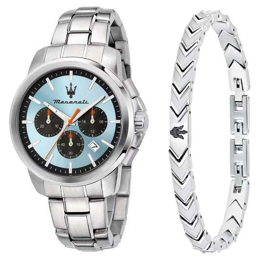 Confezione Speciale Orologio Maserati Successo 42 mm Chrono Acciaio Braccialato Con Bracciale