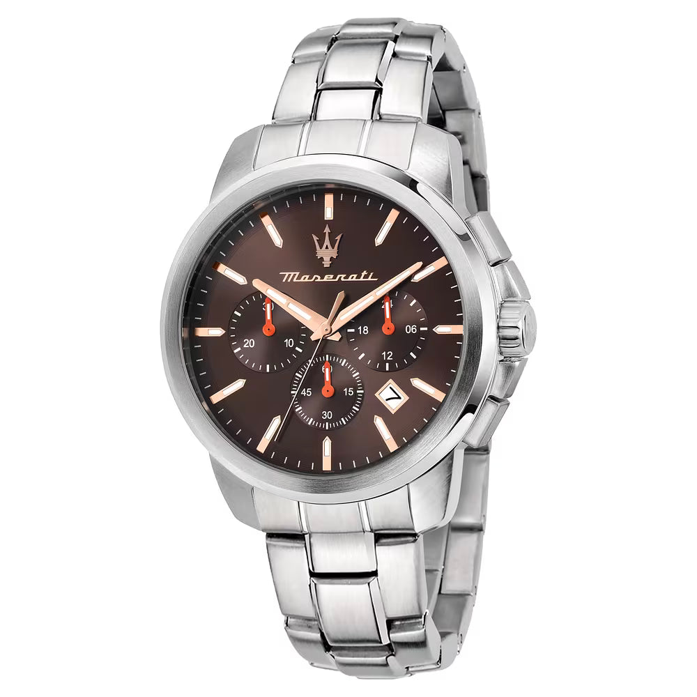Orologio Maserati Successo 42 Mm Chrono Acciaio Braccialato Quadrante Brown