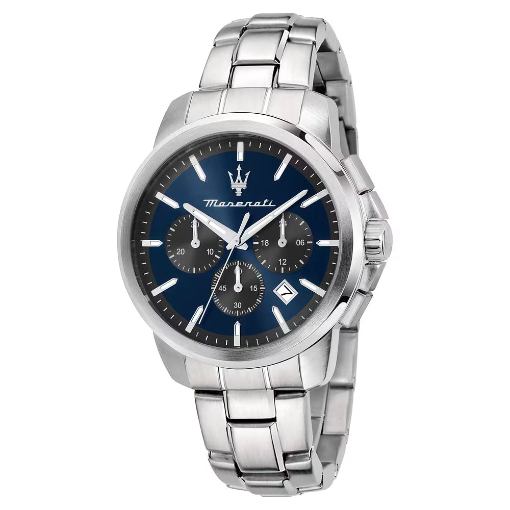 Orologio Maserati Successo 42 mm Chrono Acciaio Braccialato Quadrante Blu Dark Gun