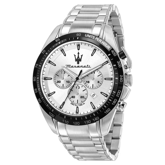 Orologio Maserati Time Traguardo Chrono 45 mm Acciaio Braccialato Silver
