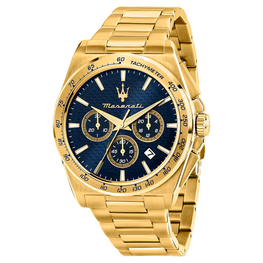 Orologio Maserati Velocità 43 mm Chrono Acciaio Pvd Oro Braccialato Quadrante Blu