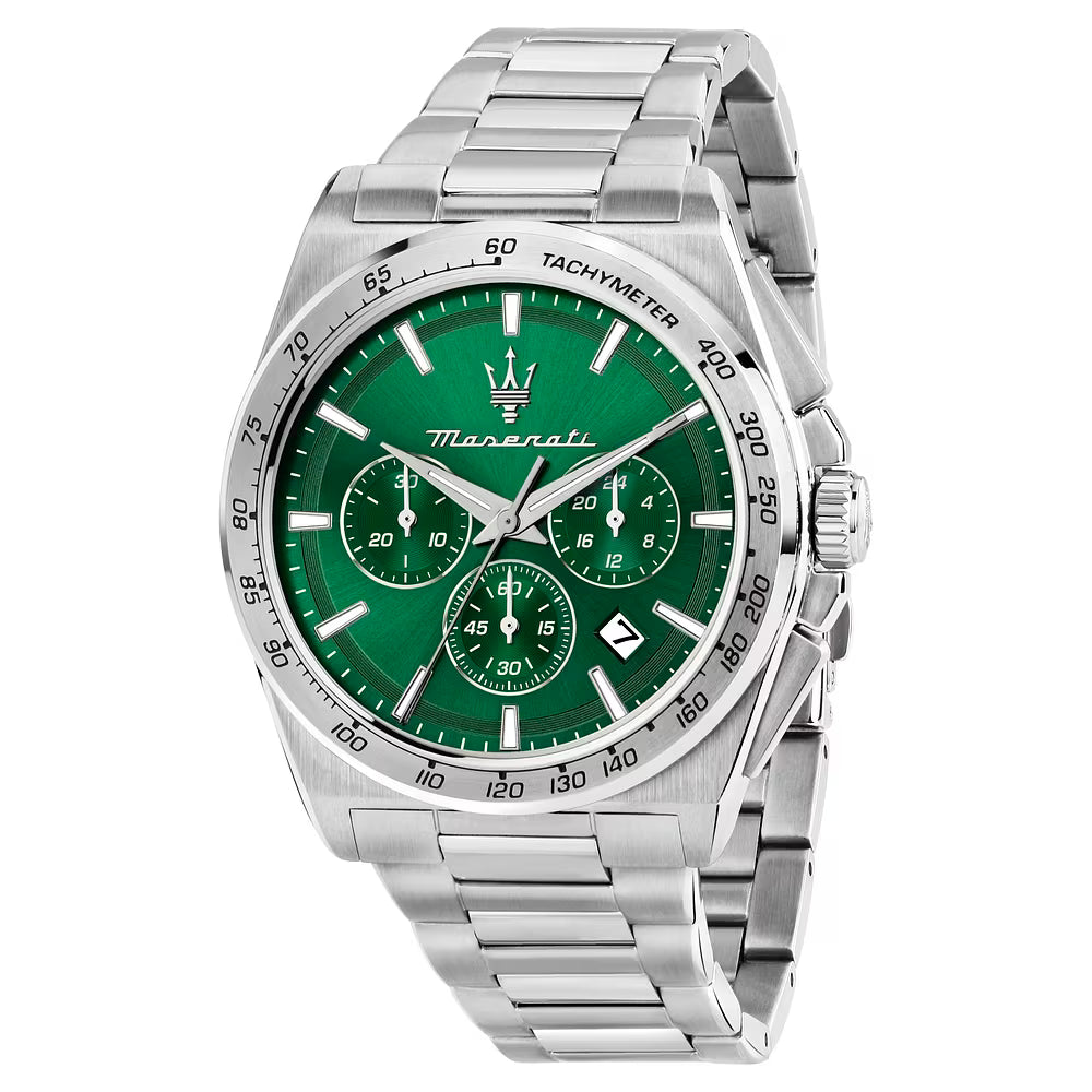 Orologio Maserati Velocità 43 mm Chrono Acciaio Braccialato Quadrante Verde
