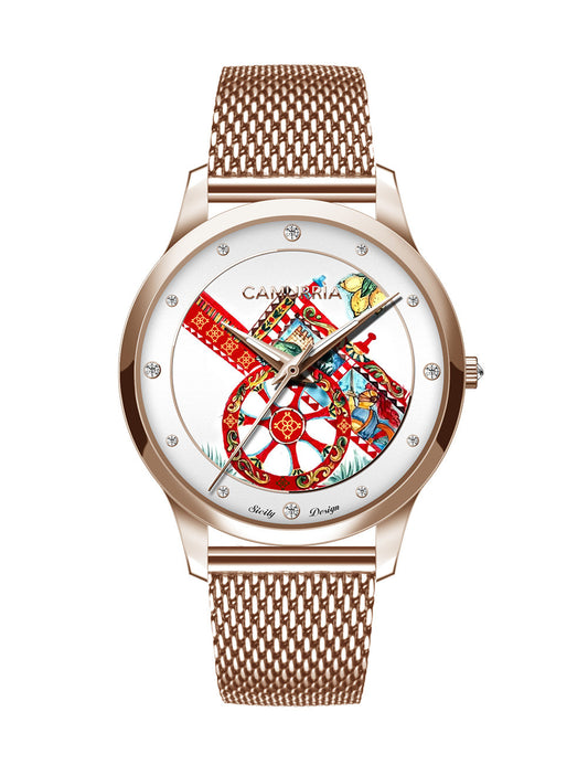 Orologio Camurria U Carrettu Lady 37 mm Pvd Oro Rosa Braccialato Maglia Milanese