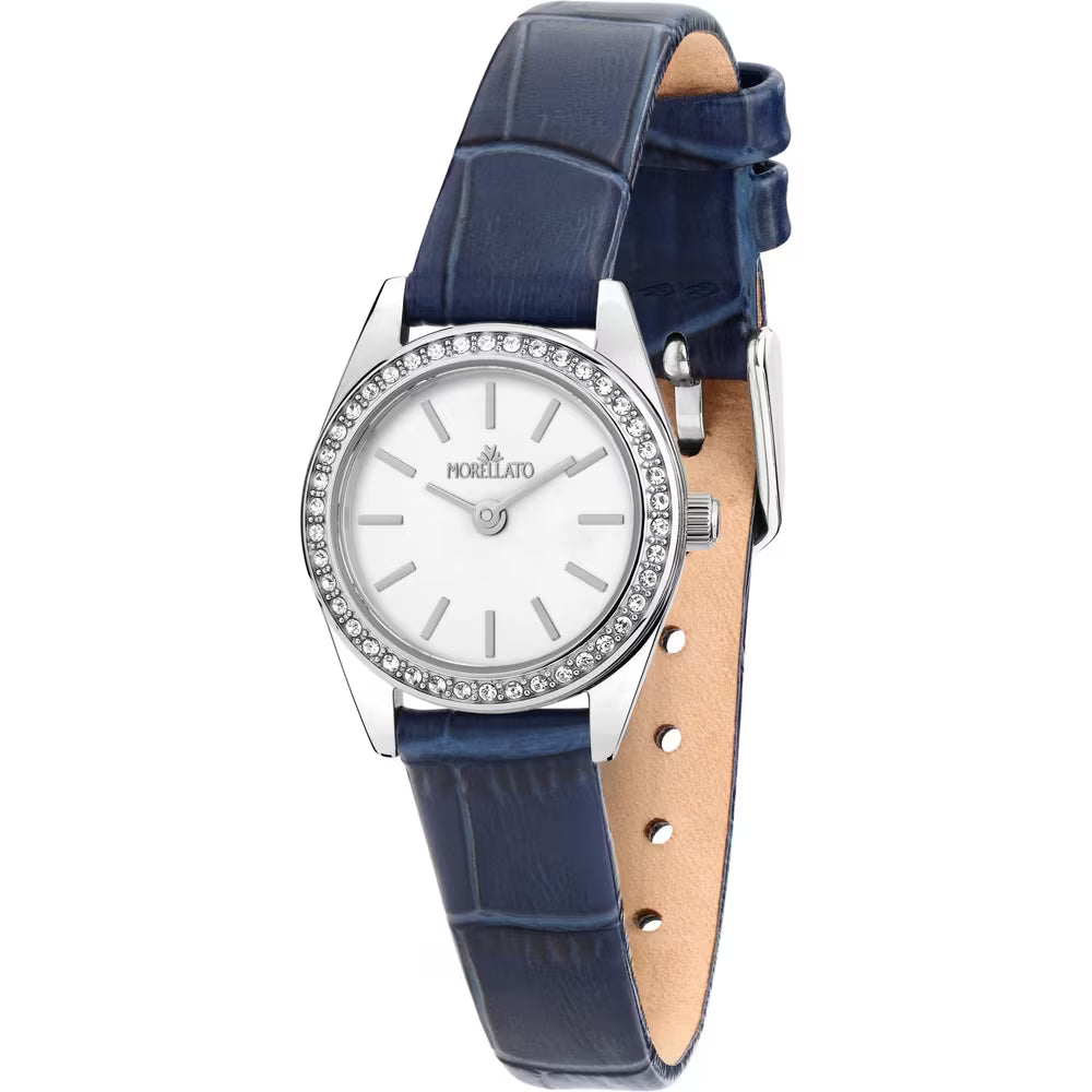 Orologio Morellato Magia Lady Strass 24 Mm Acciaio Pelle Stampa Cocco Blu