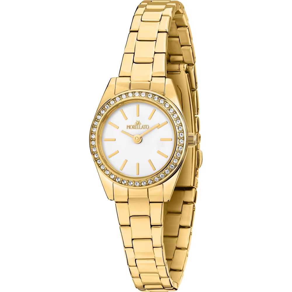 Orologio Morellato Magia Lady Strass 24 Mm Pvd Oro Braccialato Bianco