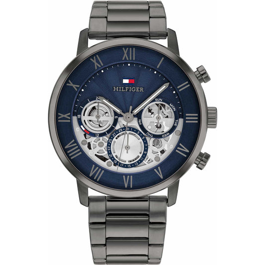 Orologio Tommy Hilfiger Legend Multi 44 Mm Pvd Nero Quadrante Blu Semi Scheletrato