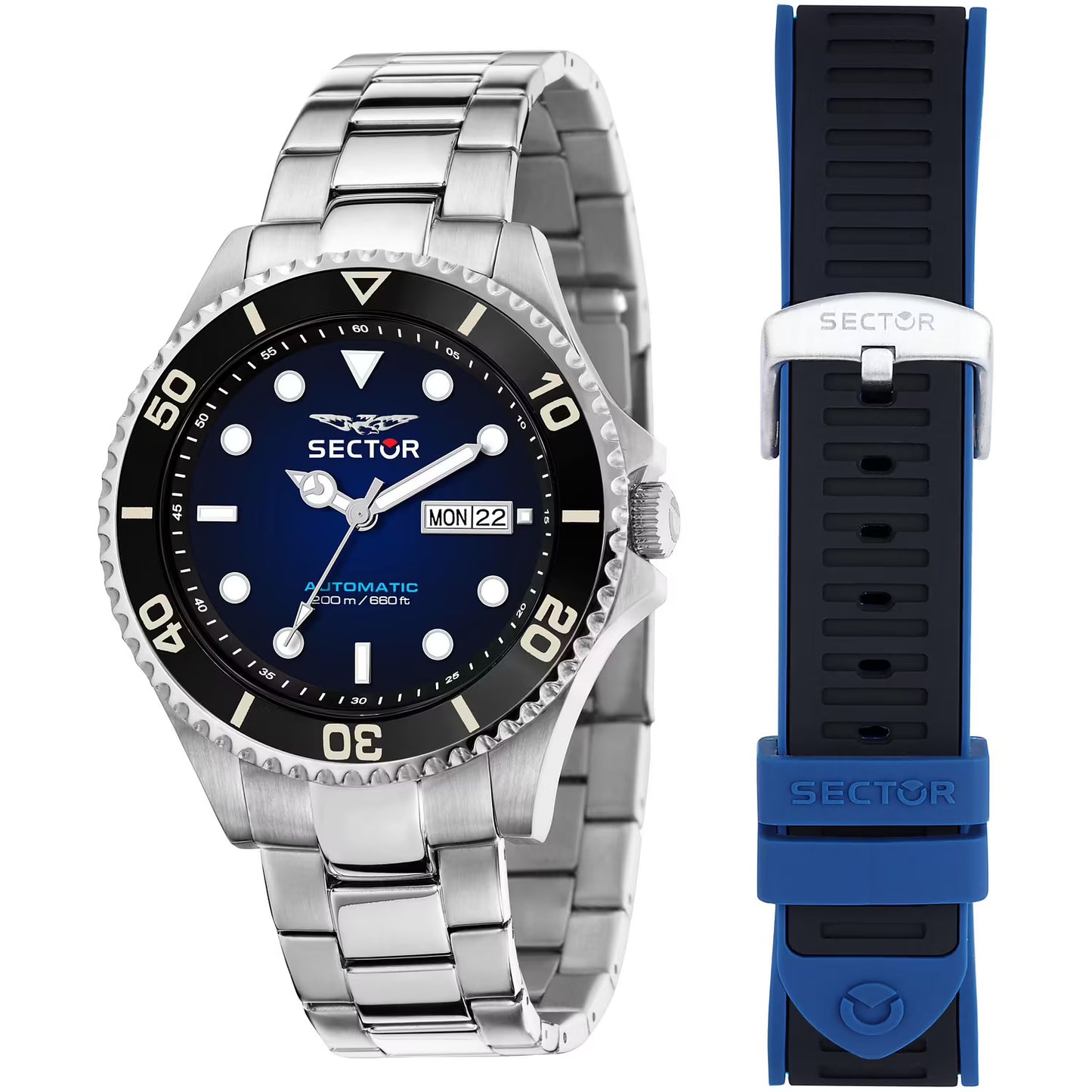 Confezione Spaeciale Orologio Sector 230 Automatic 43 mm Acciaio Braccialato + Cinturino in Silicone