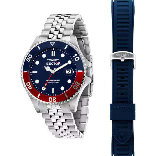 Confezione Speciale Orologio Sector 230 Automatico 43 mm Acciaio Braccialato Blu + Cinturino Gomma