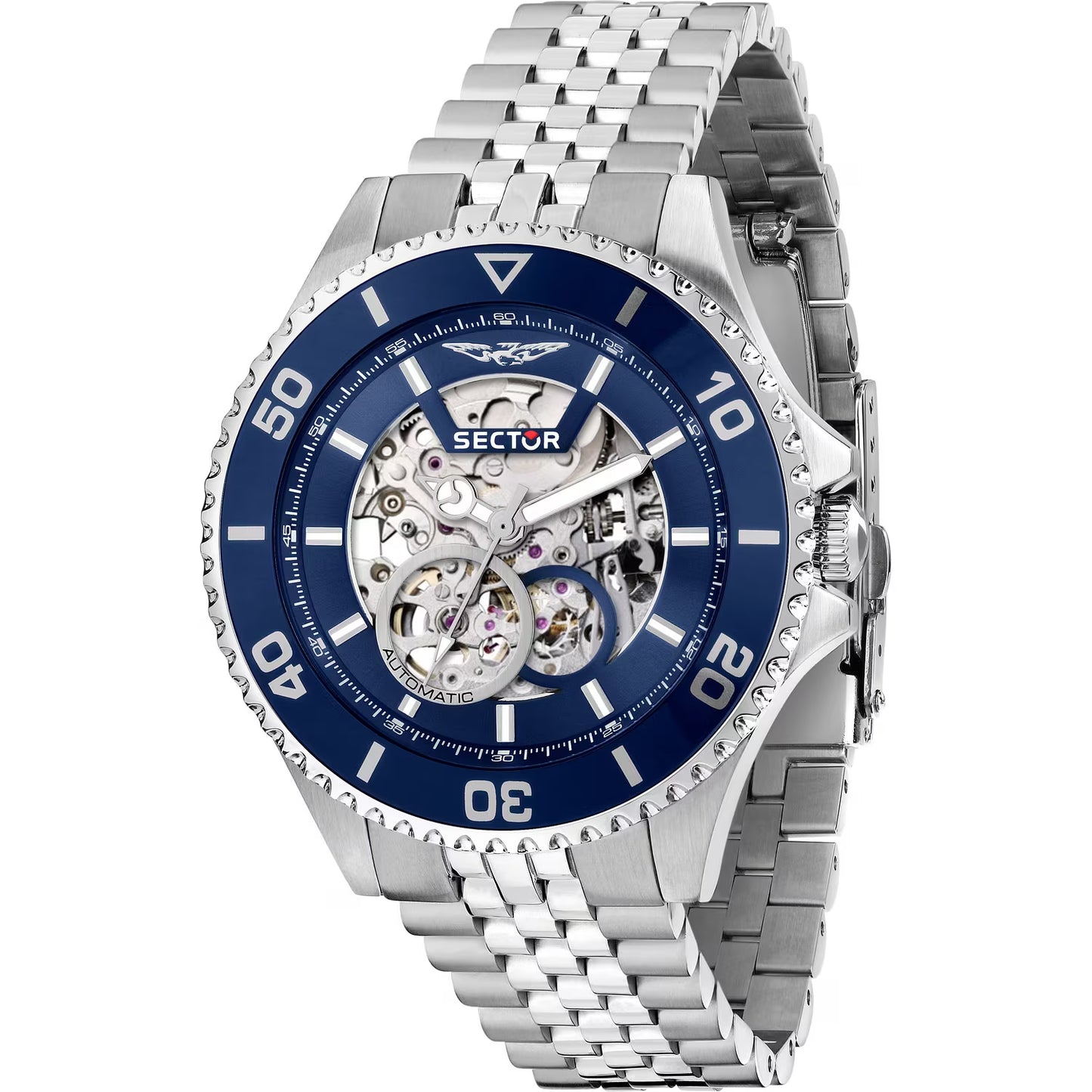 Orologio Sector 230 Automatico 43 Mm Acciaio Braccialato Quadrante Scheletrato Blu