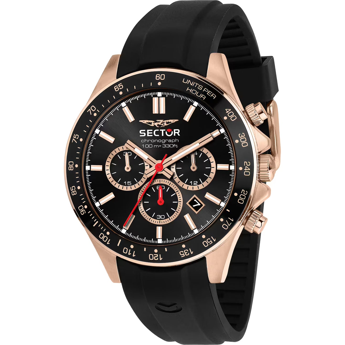 Orologio Sector 230 Chrono 43 mm Pvd Oro Rosa Cinturino Silicone Nero
