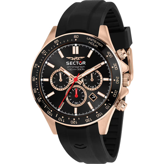 Orologio Sector 230 Chrono 43 mm Pvd Oro Rosa Cinturino Silicone Nero