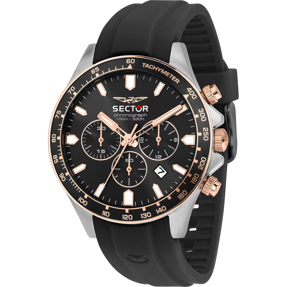 Orologio Sector 230 43 Mm Chrono Acciaio Cinturino Gomma Nero
