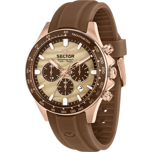 Orologio Sector 230 Earth Chrono 43 Mm Pvd Oro Rosa Gomma Marrone Quadrante Dorato/Marrone