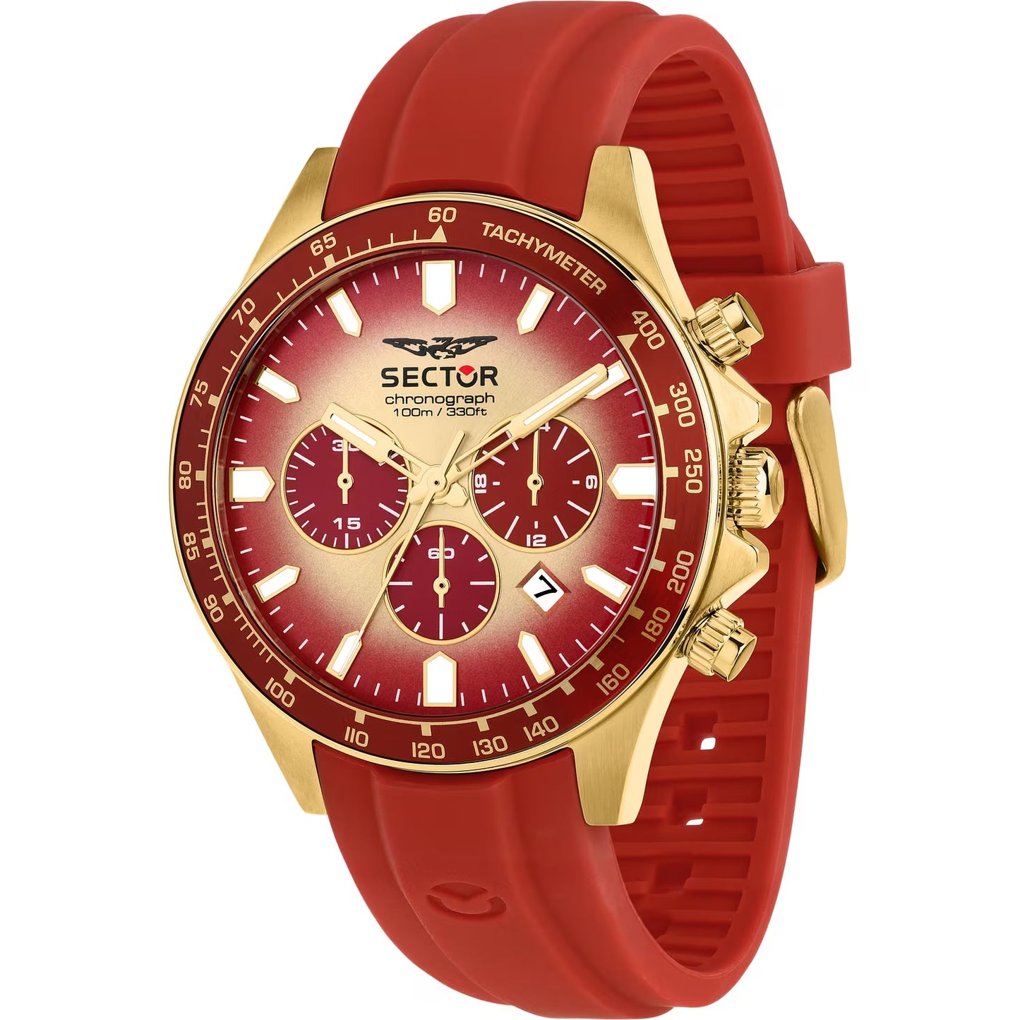 Orologio Sector 230 Fire Chrono 43 Mm Pvd Oro Gomma Rossa Quadrante Dorato/Rosso