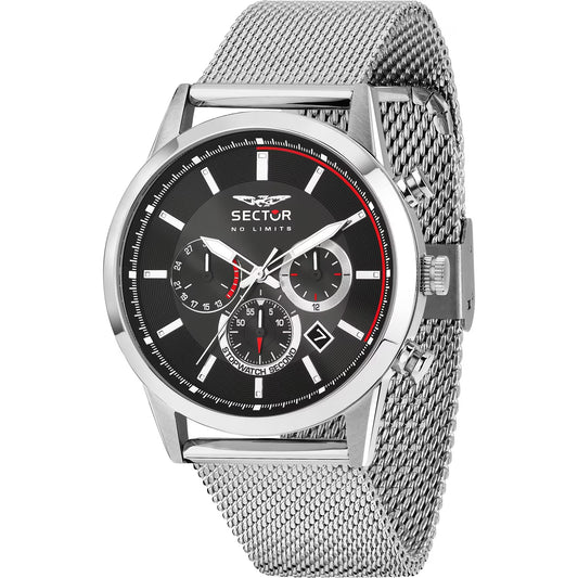 Orologio Sector 660 Chrono 42 Mm Acciaio Braccialato Maglia Milanese Nero/Rosso