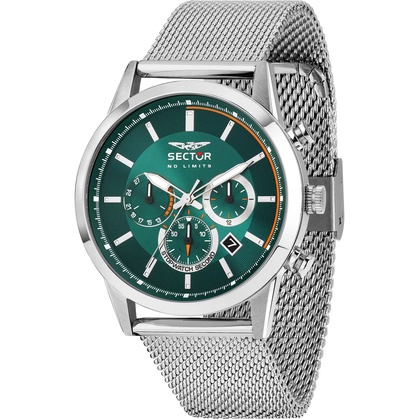 Orologio Sector 660 Chrono 42 Mm Acciaio Braccialato Maglia Milanese Verde/Arancione