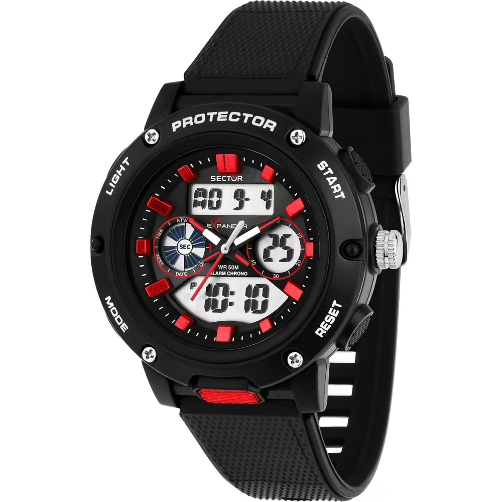 Orologio Sector Ex-45 Analogico Digitale 43 mm Policarbonato Gomma Nera